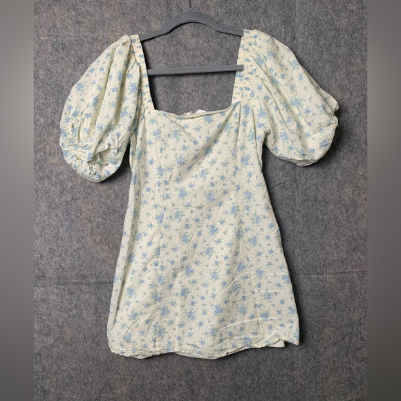 Mable Women Size Medium Floral Print Puff Sleeves Cottagecore Mini Dress - Picture 1 of 9